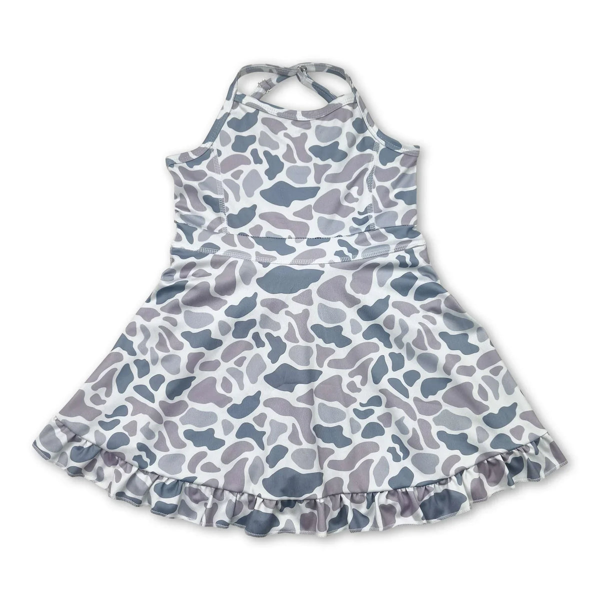 Grey camo straps ruffle girls athletic dress – Wild Bloom Apparel