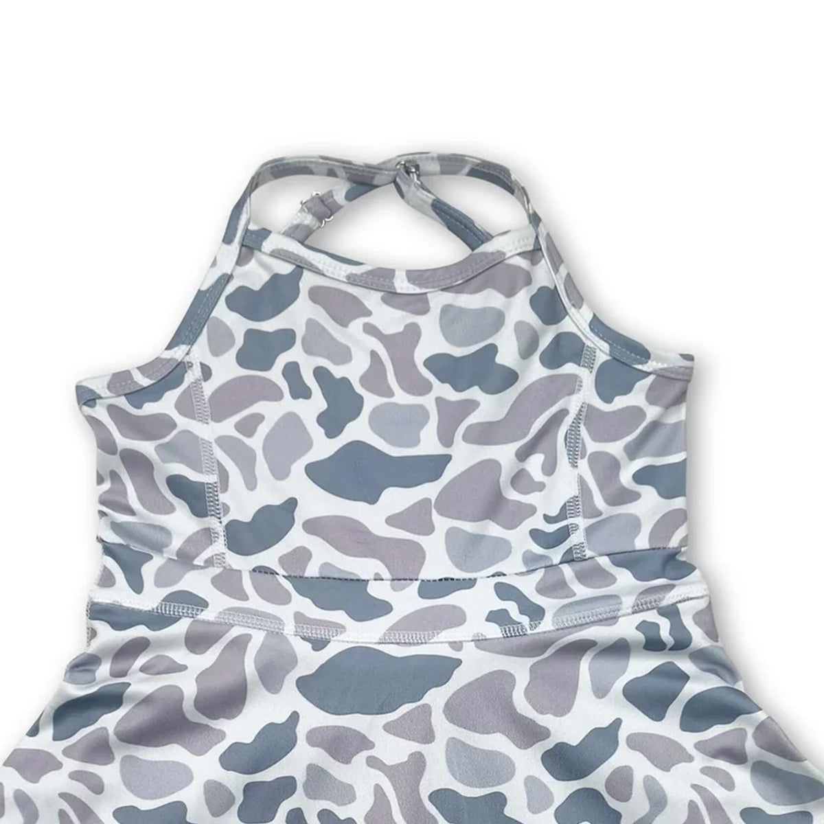Grey camo straps ruffle girls athletic dress