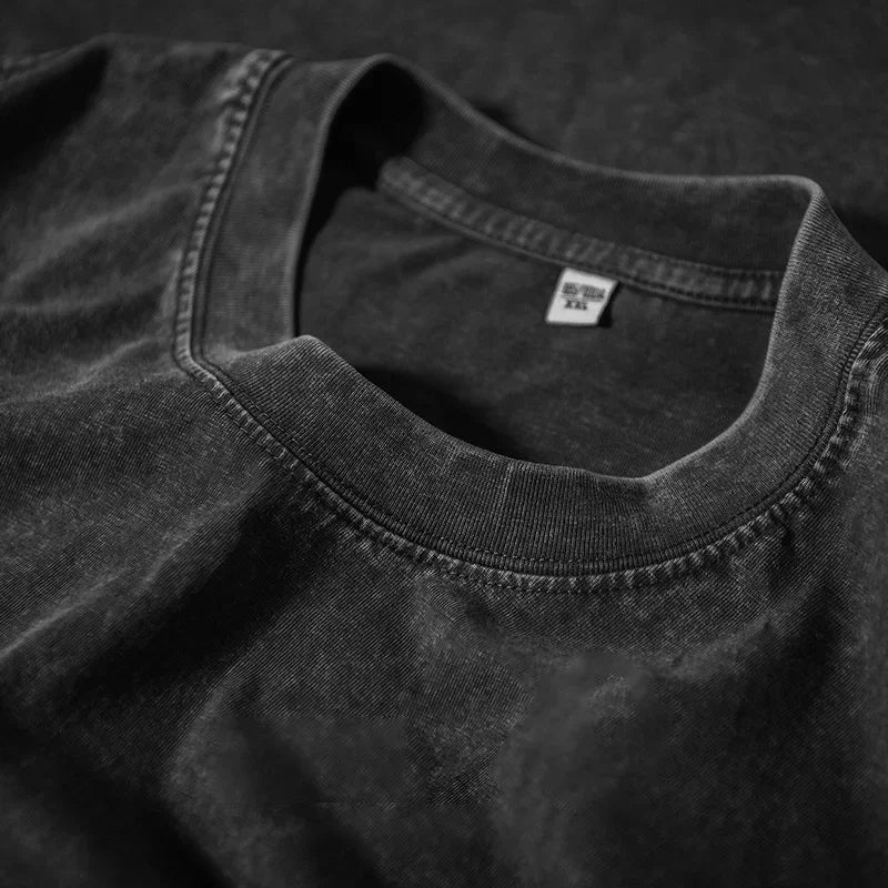 Men's Retro Washed T Shirt 230G Heavy Cotton Oversized Summer Tee Loose Short Sleeve Streetwear Casual Basic Male Clothes