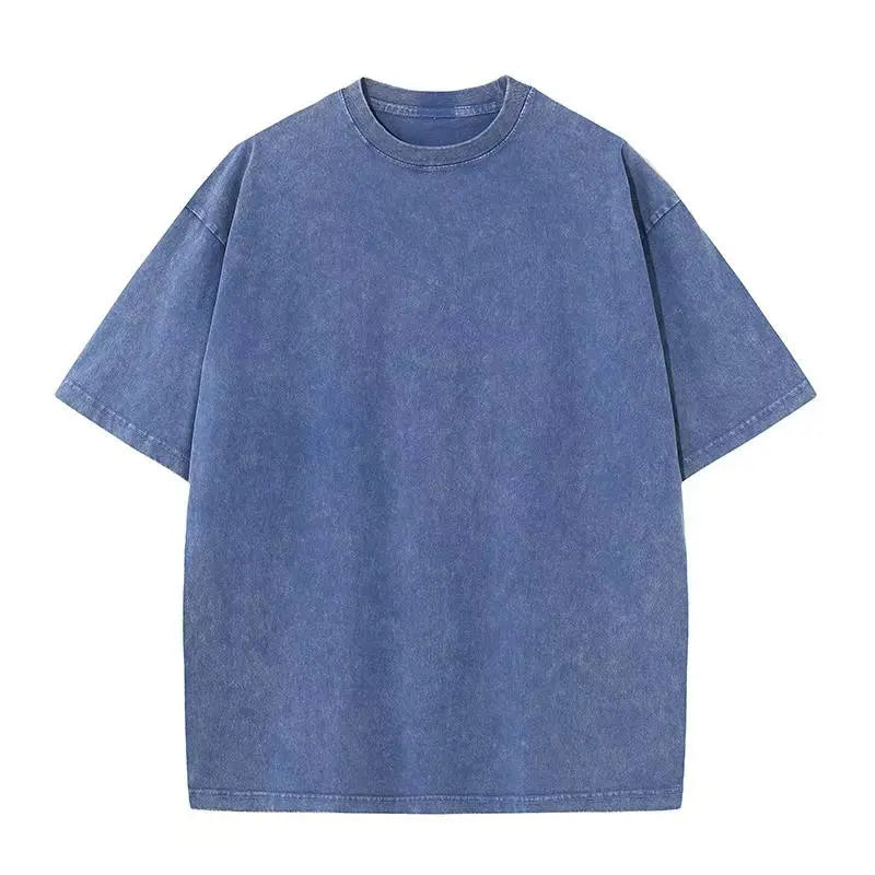 Men's Retro Washed T Shirt 230G Heavy Cotton Oversized Summer Tee Loose Short Sleeve Streetwear Casual Basic Male Clothes