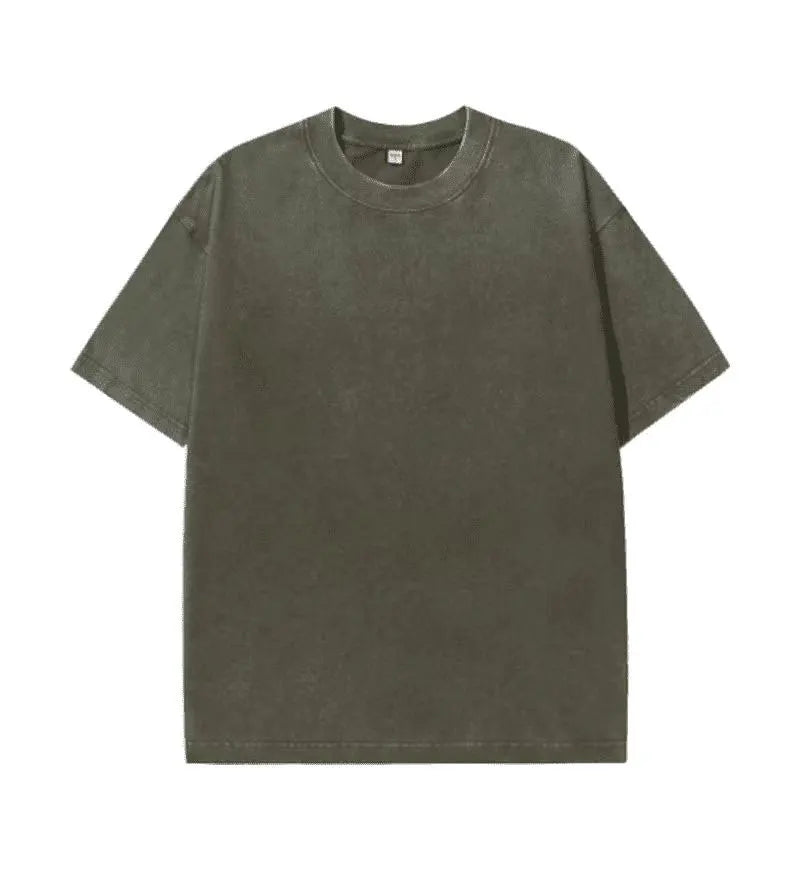 Men's Retro Washed T Shirt 230G Heavy Cotton Oversized Summer Tee Loose Short Sleeve Streetwear Casual Basic Male Clothes