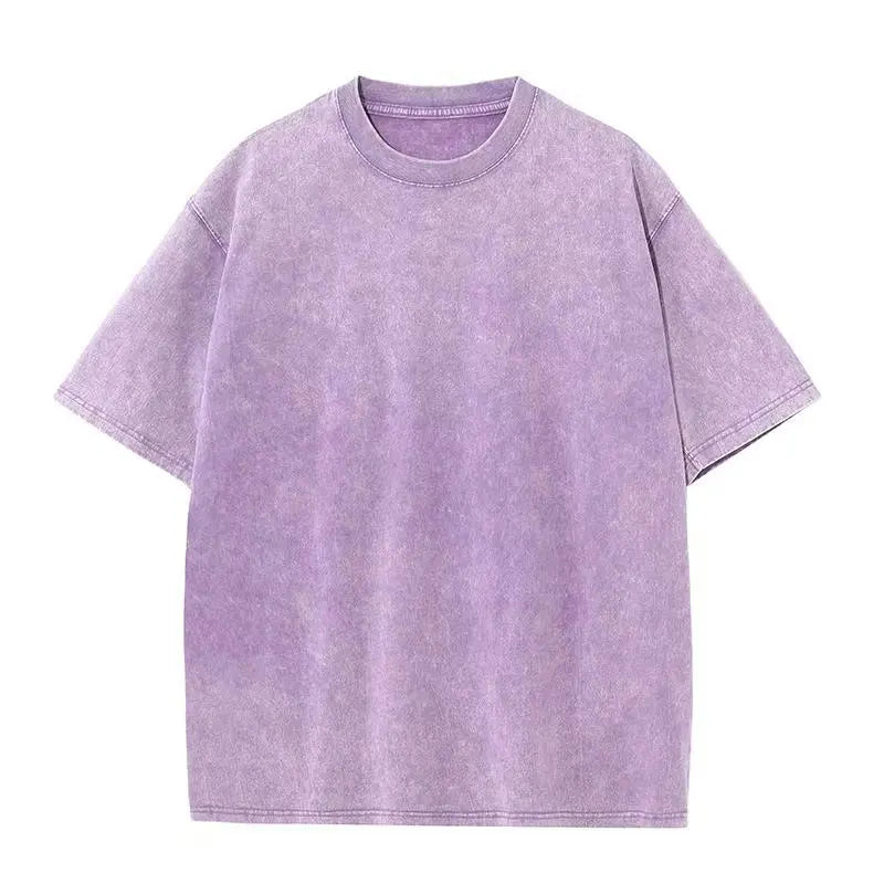 Men's Retro Washed T Shirt 230G Heavy Cotton Oversized Summer Tee Loose Short Sleeve Streetwear Casual Basic Male Clothes